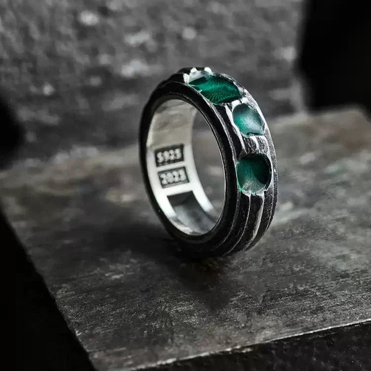 Sterling Silver Enamel Emerald Ruby Ring