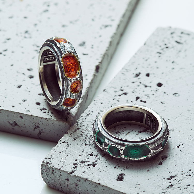 Sterling Silver Enamel Emerald Ruby Ring