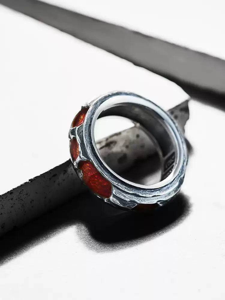 Sterling Silver Enamel Emerald Ruby Ring