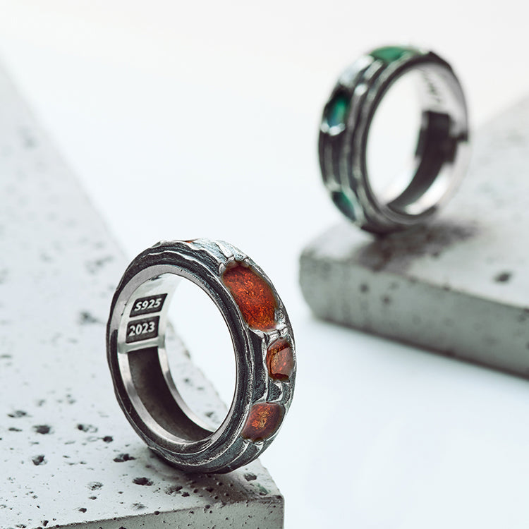 Sterling Silver Enamel Emerald Ruby Ring