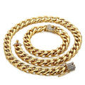Stone Inlaid Open-Box Clasp Cuban Chain