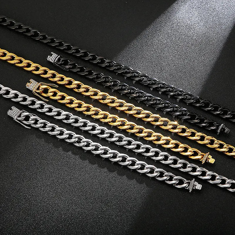 Stone Inlaid Open-Box Clasp Cuban Chain