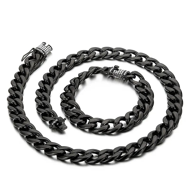Stone Inlaid Open-Box Clasp Cuban Chain