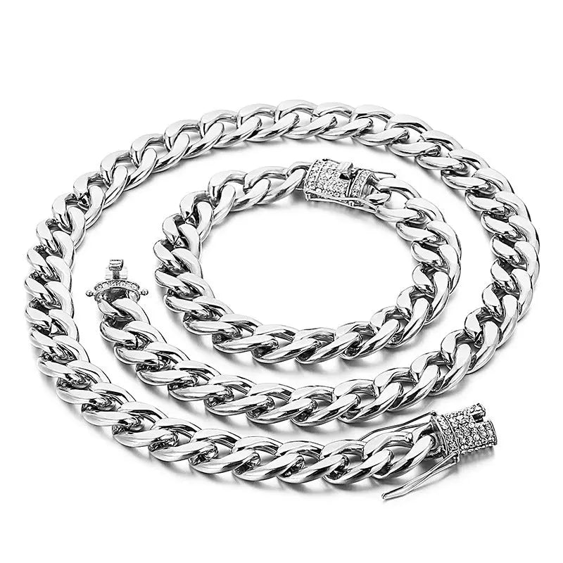 Stone Inlaid Open-Box Clasp Cuban Chain