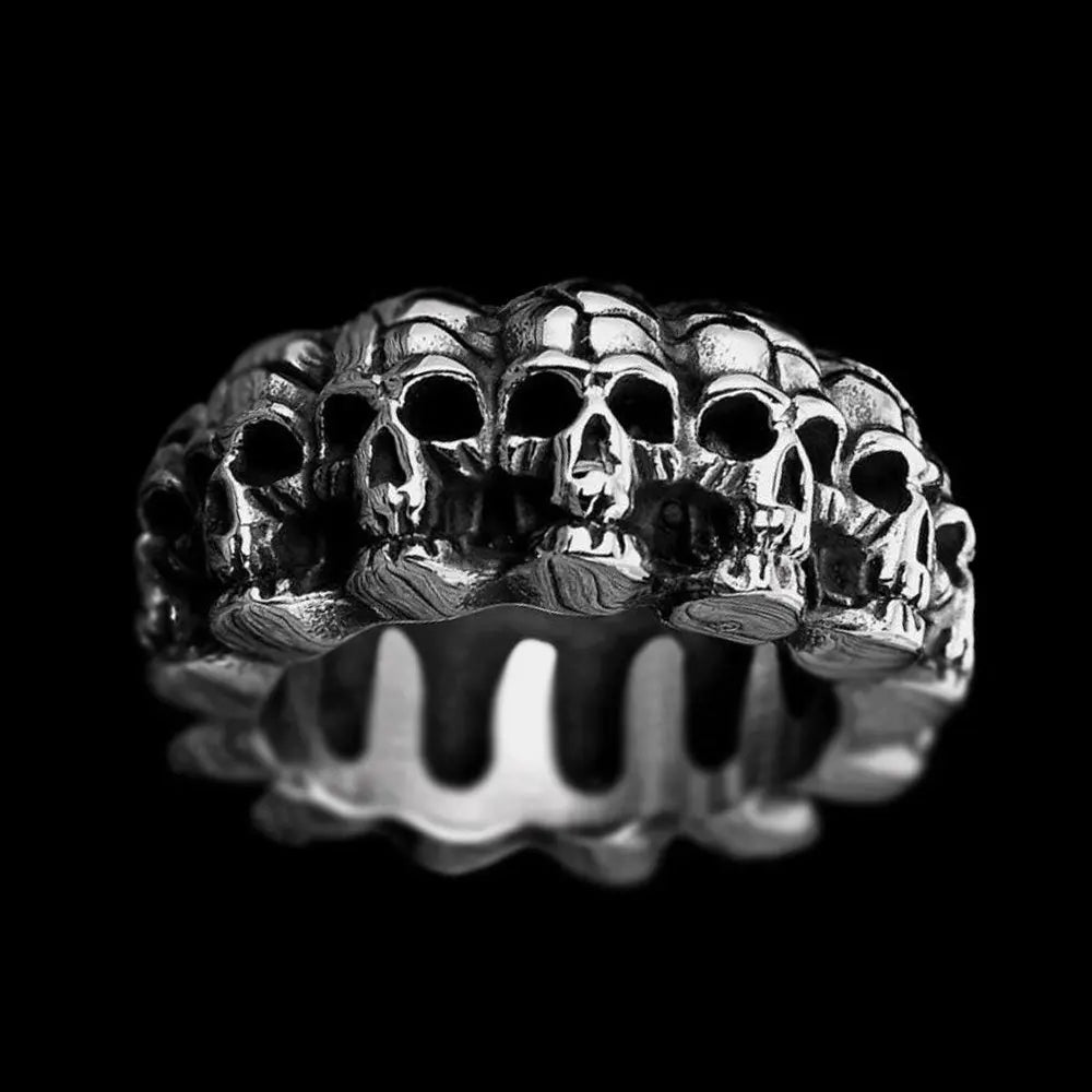 Surrounded Stainless Steel Skull Ring