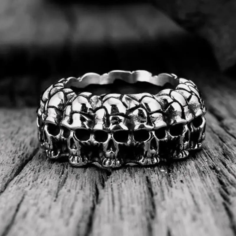 Surrounded Stainless Steel Skull Ring