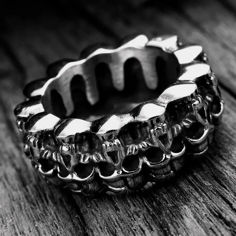 Surrounded Stainless Steel Skull Ring