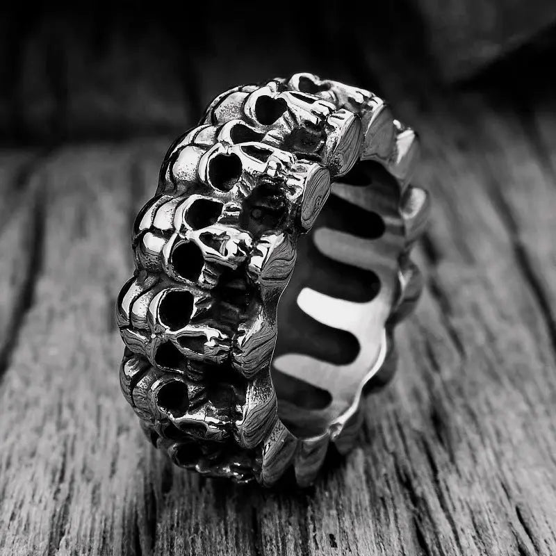 Surrounded Stainless Steel Skull Ring