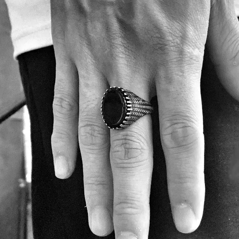 Table Cut Obsidian Stainless Steel Ring