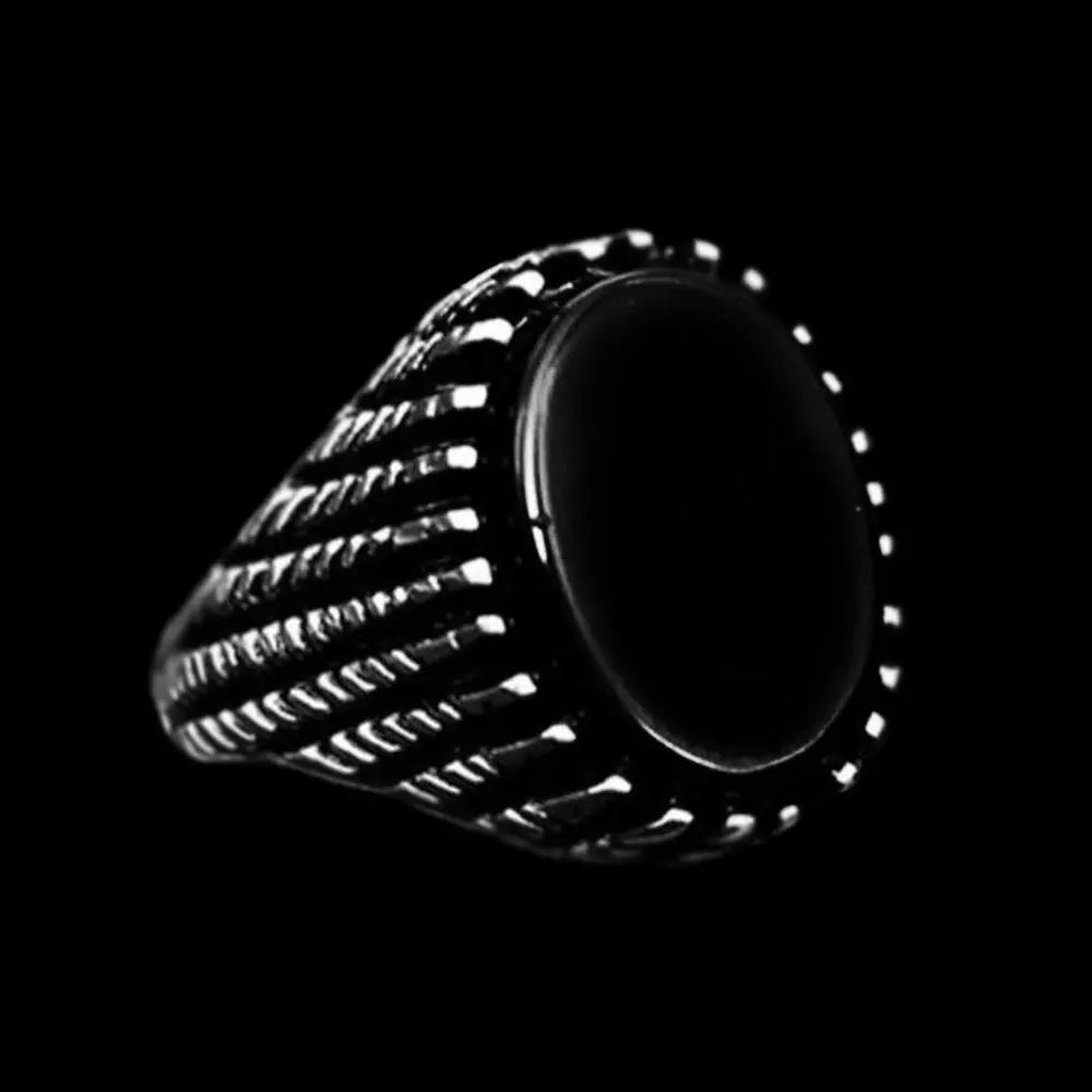 Table Cut Obsidian Stainless Steel Ring