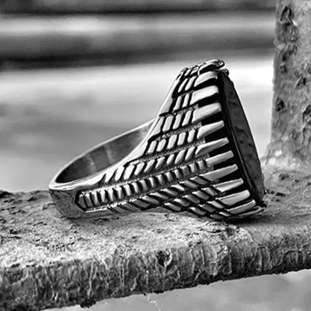 Table Cut Obsidian Stainless Steel Ring