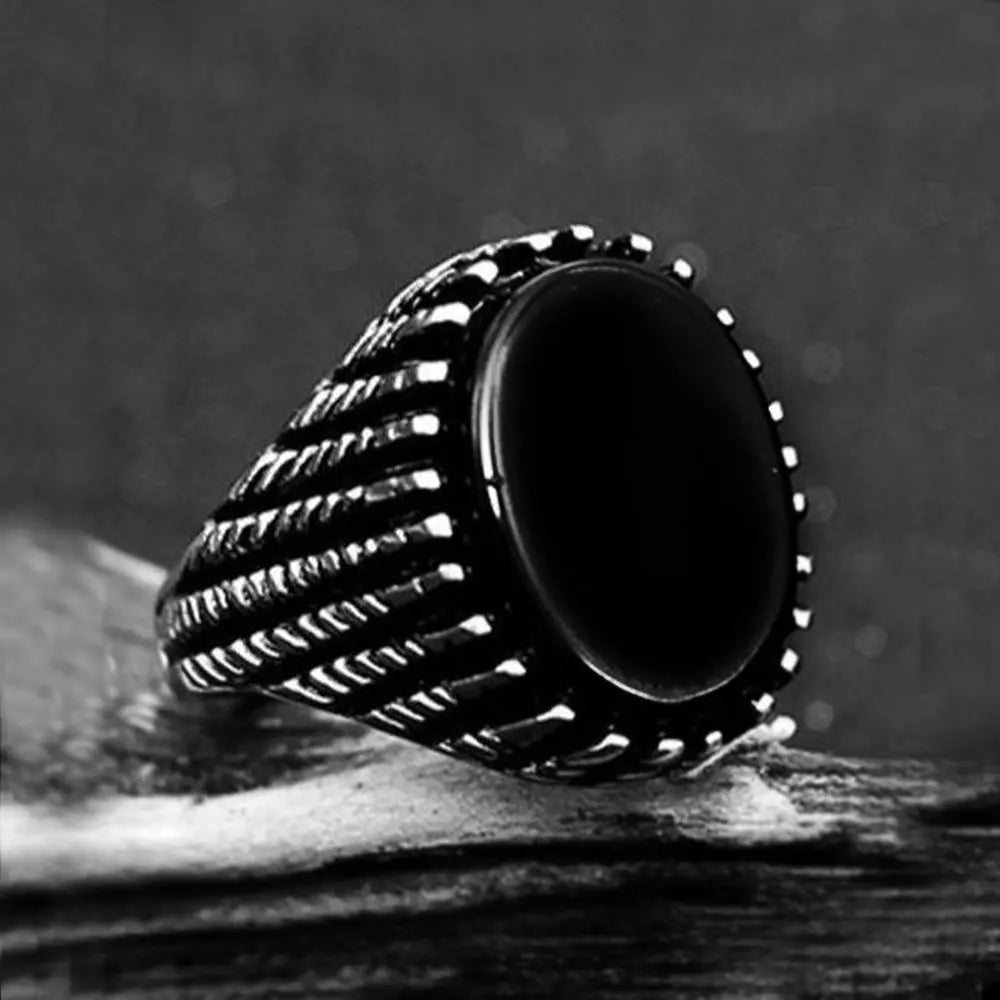 Table Cut Obsidian Stainless Steel Ring