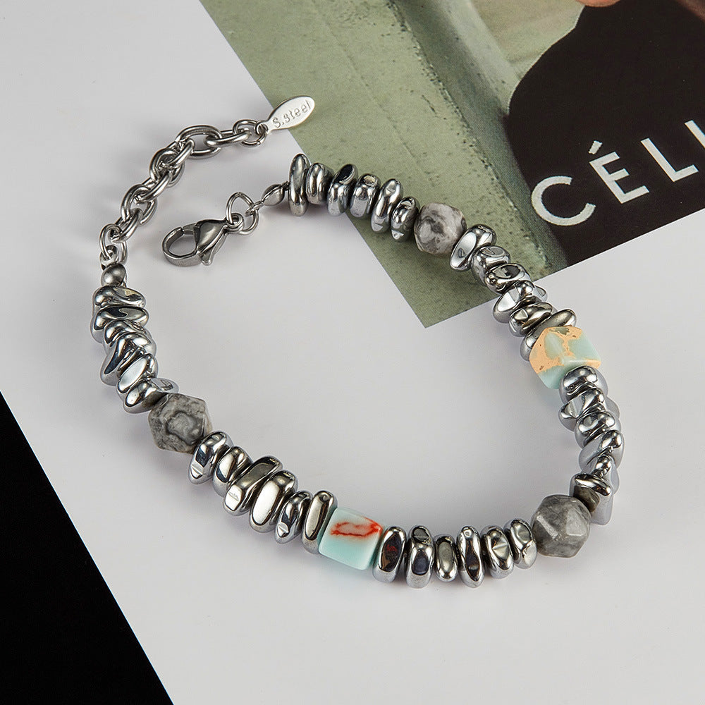 Taihang Stone and Mapstone Inlay Beaded Bracelet