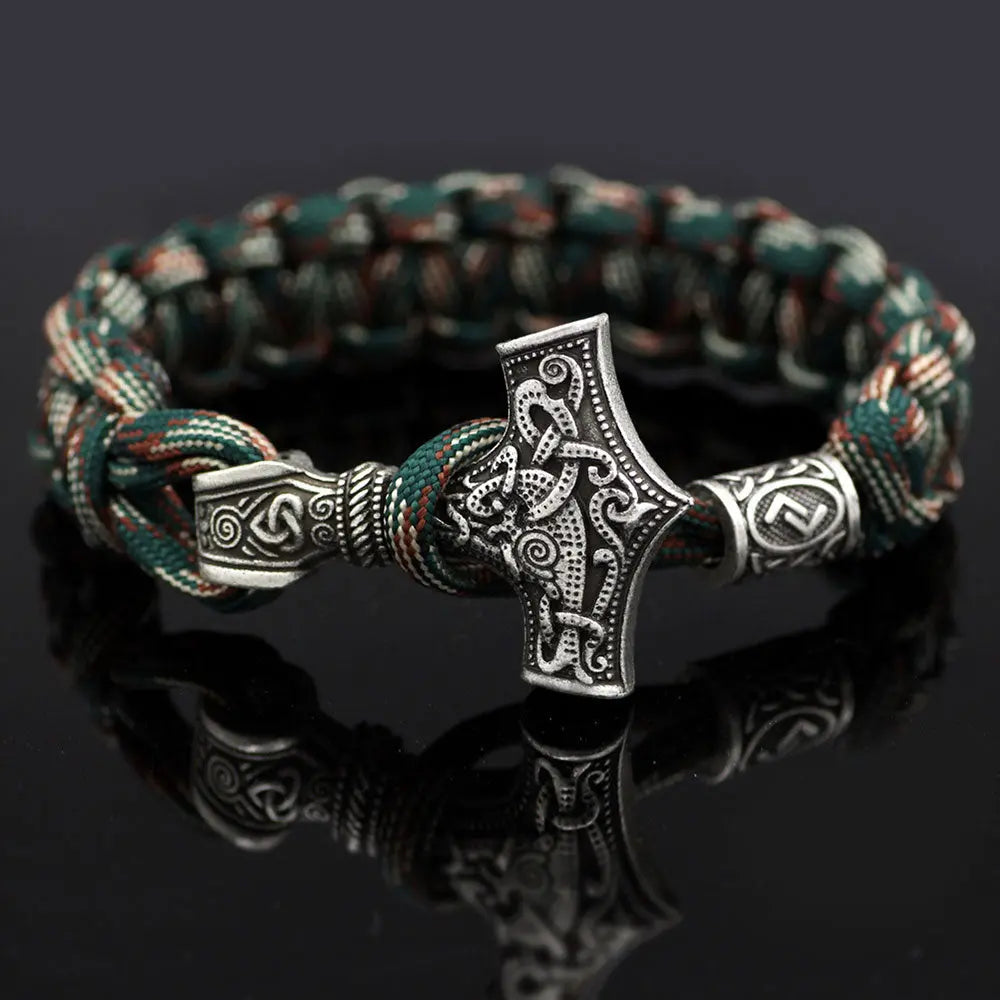 Thor's Hammer Braided Rope Viking Bracelet