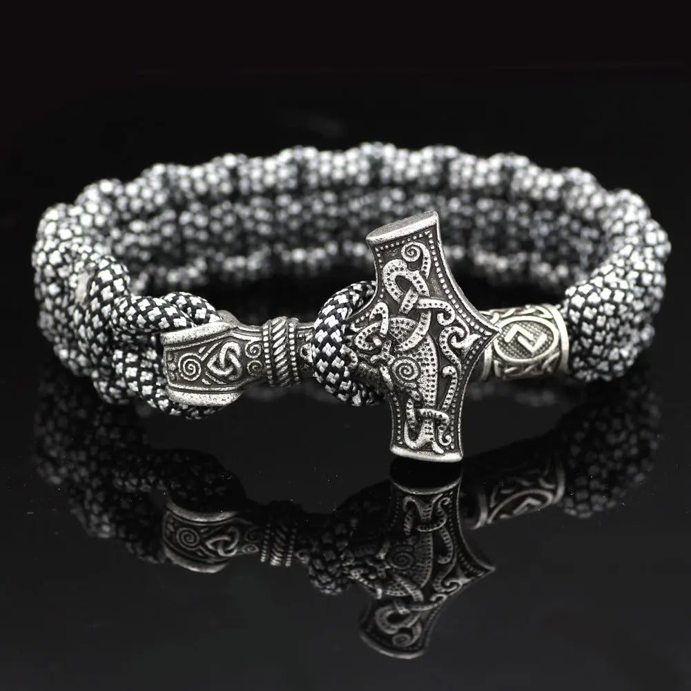 Thor's Hammer Braided Rope Viking Bracelet
