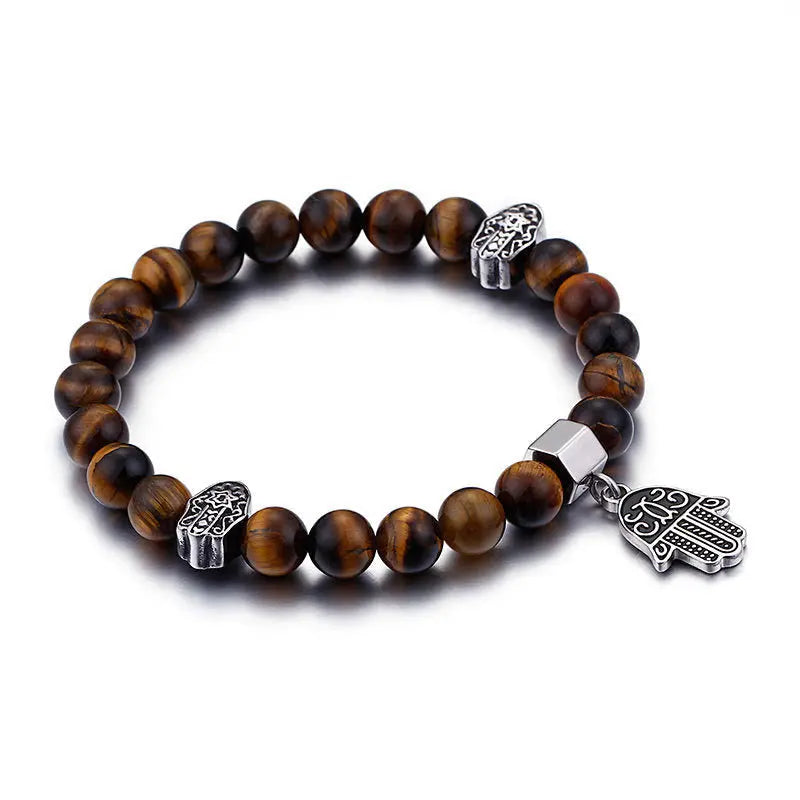 Tiger-eye Bead Hamsa Hand Bracelet