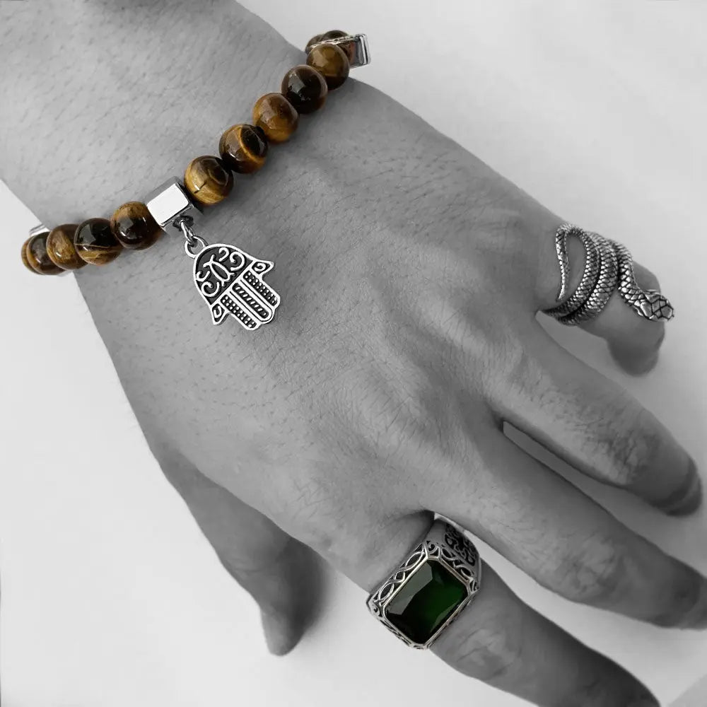 Tiger-eye Bead Hamsa Hand Bracelet