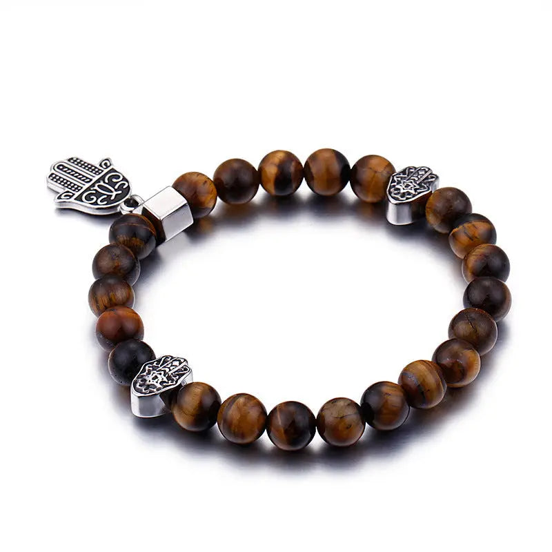 Tiger-eye Bead Hamsa Hand Bracelet