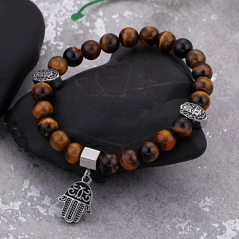 Tiger-eye Bead Hamsa Hand Bracelet