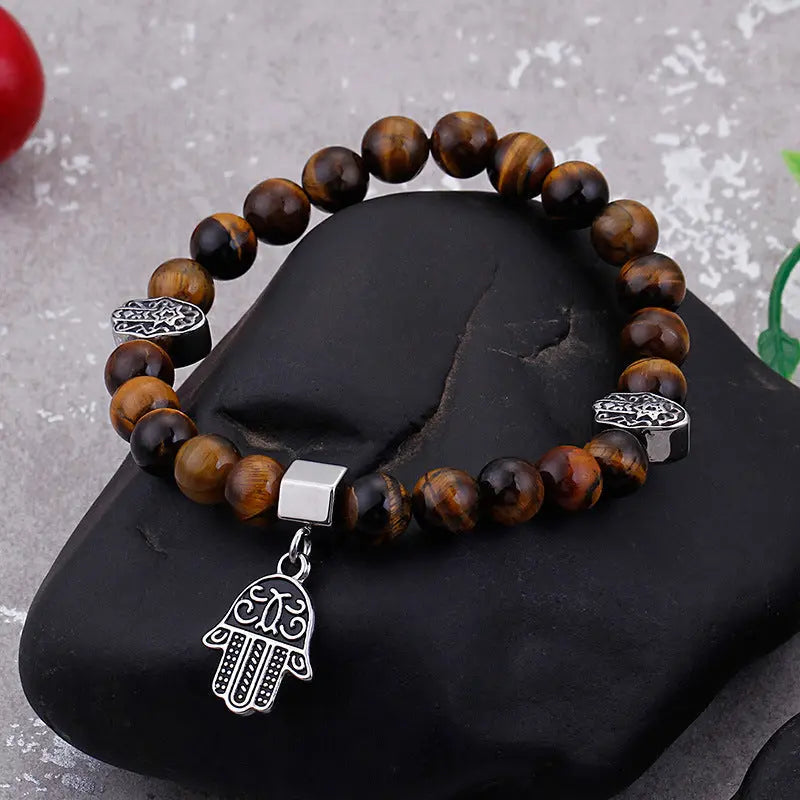 Tiger-eye Bead Hamsa Hand Bracelet