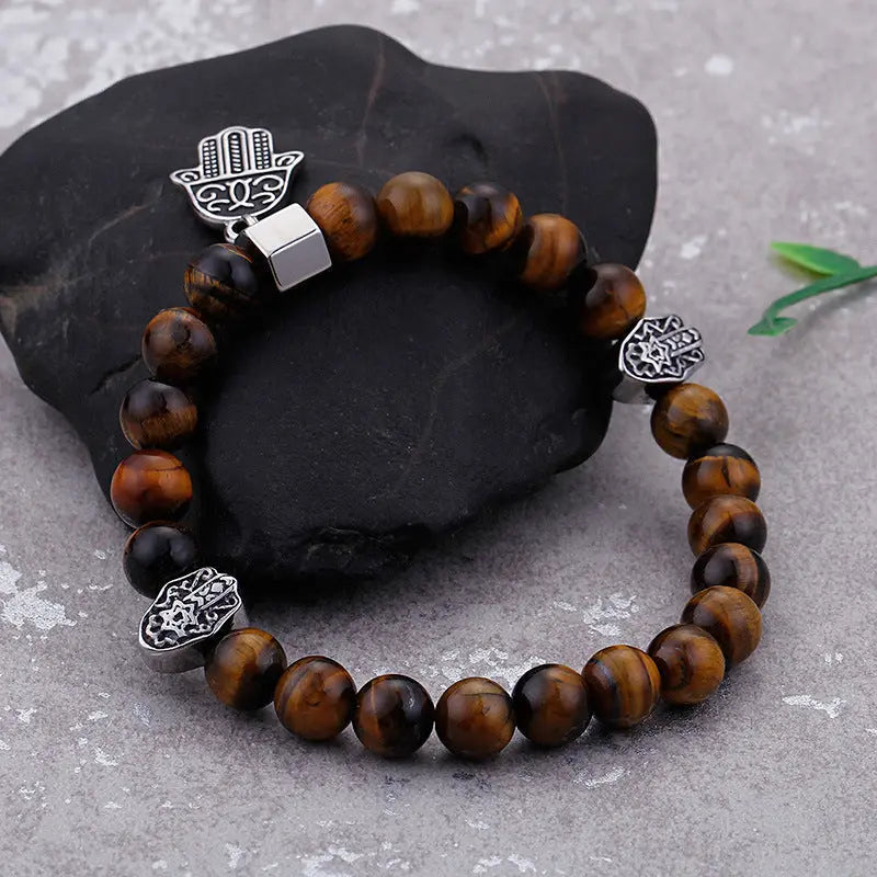Tiger-eye Bead Hamsa Hand Bracelet