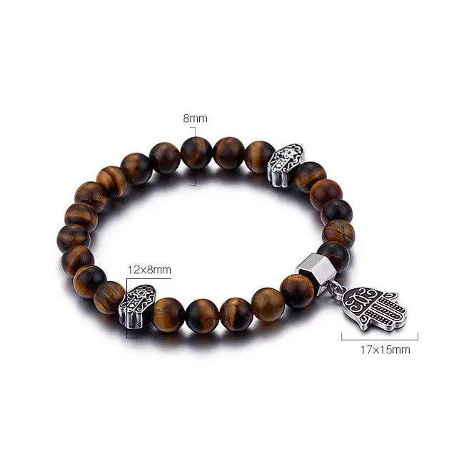 Tiger-eye Bead Hamsa Hand Bracelet