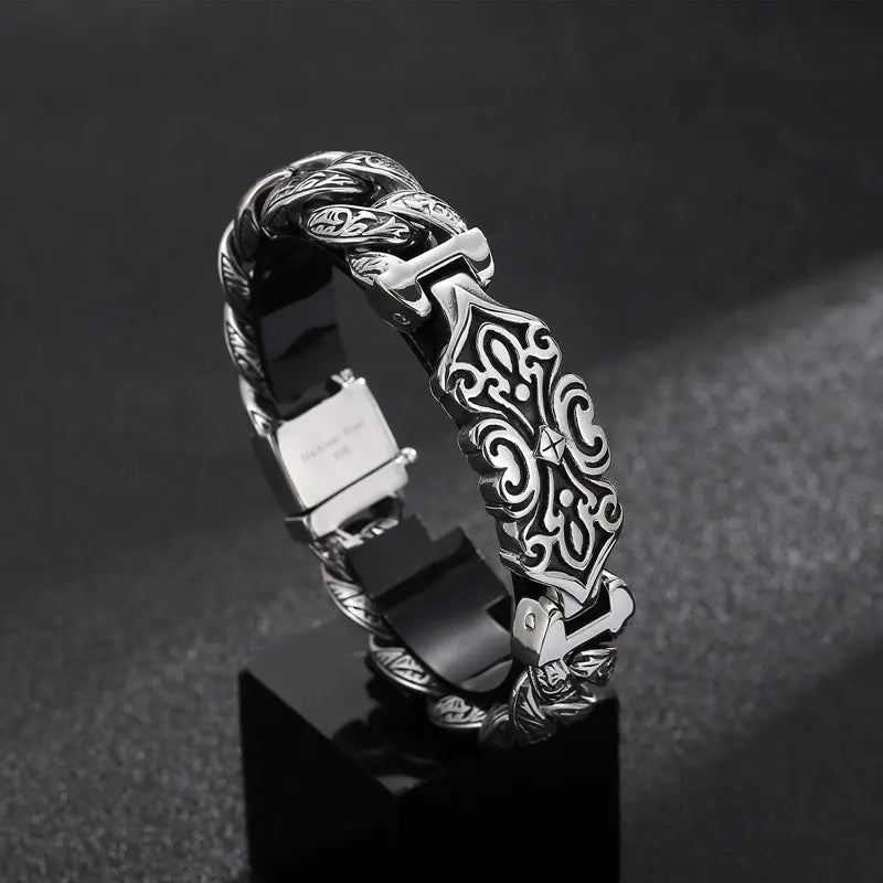 Totem Style Open Box Clasp Stainless Steel Bracelet