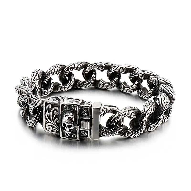 Totem Texture Curb Link Stainless Steel Bracelet