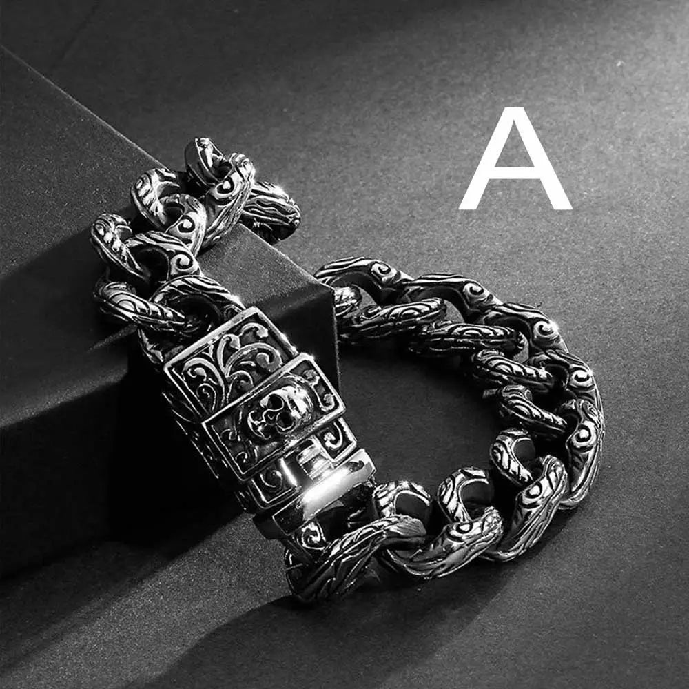 Totem Texture Curb Link Stainless Steel Bracelet