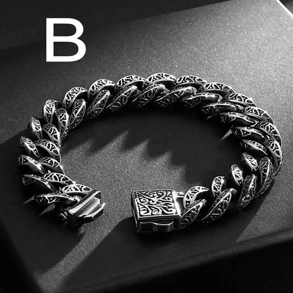 Totem Texture Curb Link Stainless Steel Bracelet