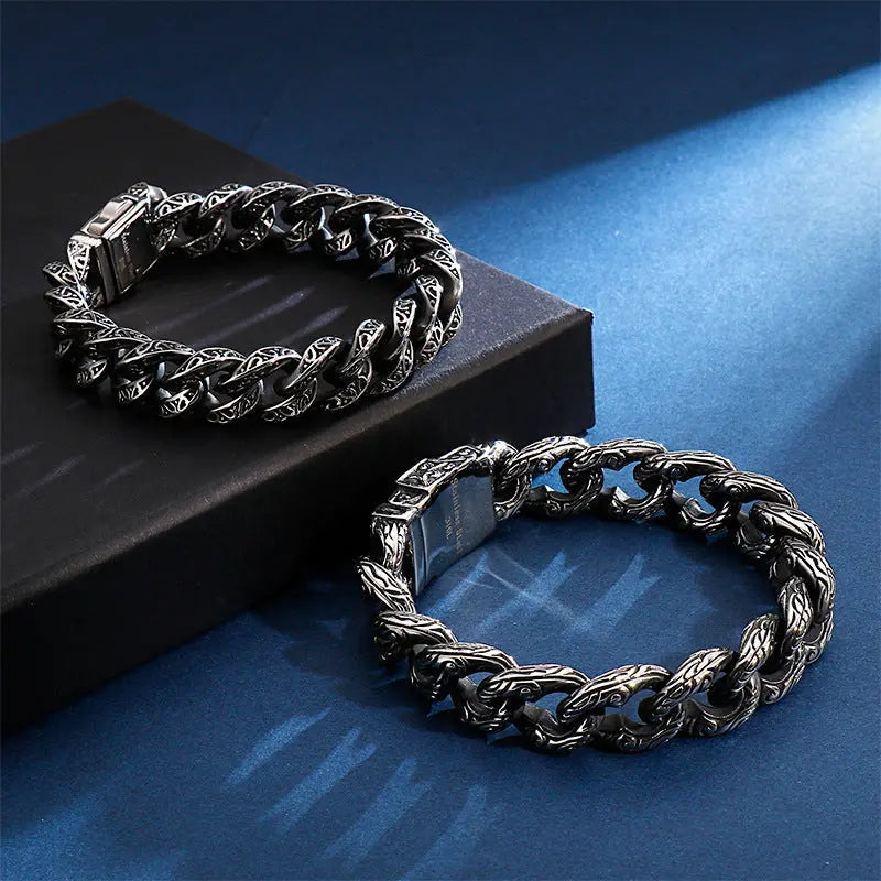 Totem Texture Curb Link Stainless Steel Bracelet