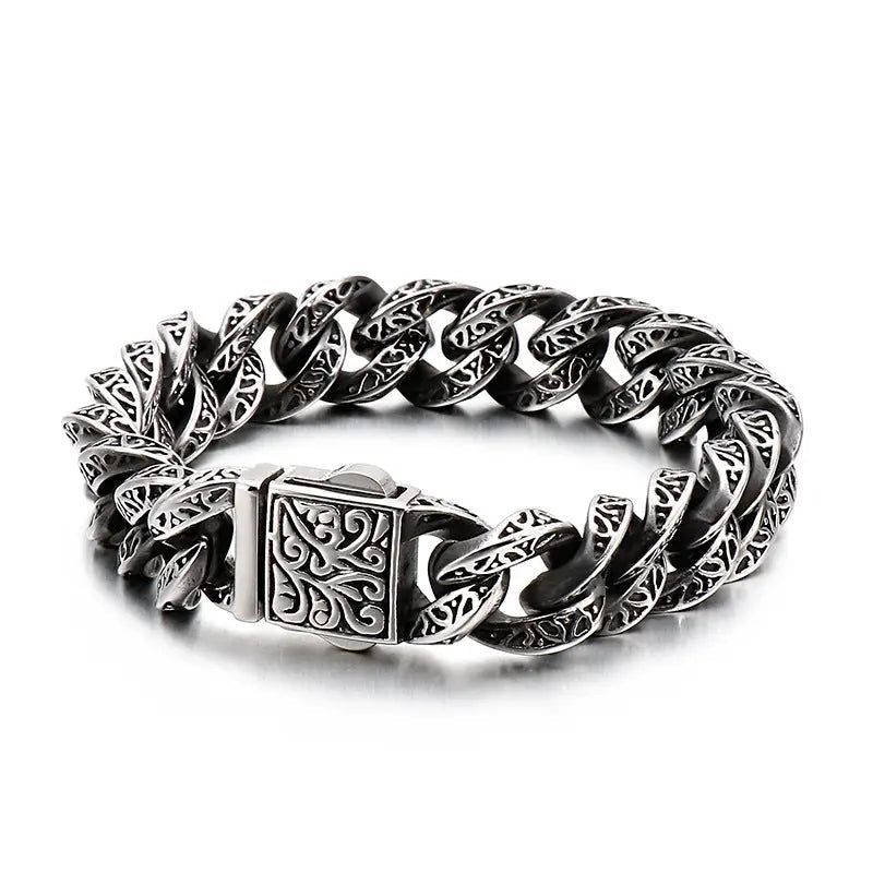 Totem Texture Curb Link Stainless Steel Bracelet