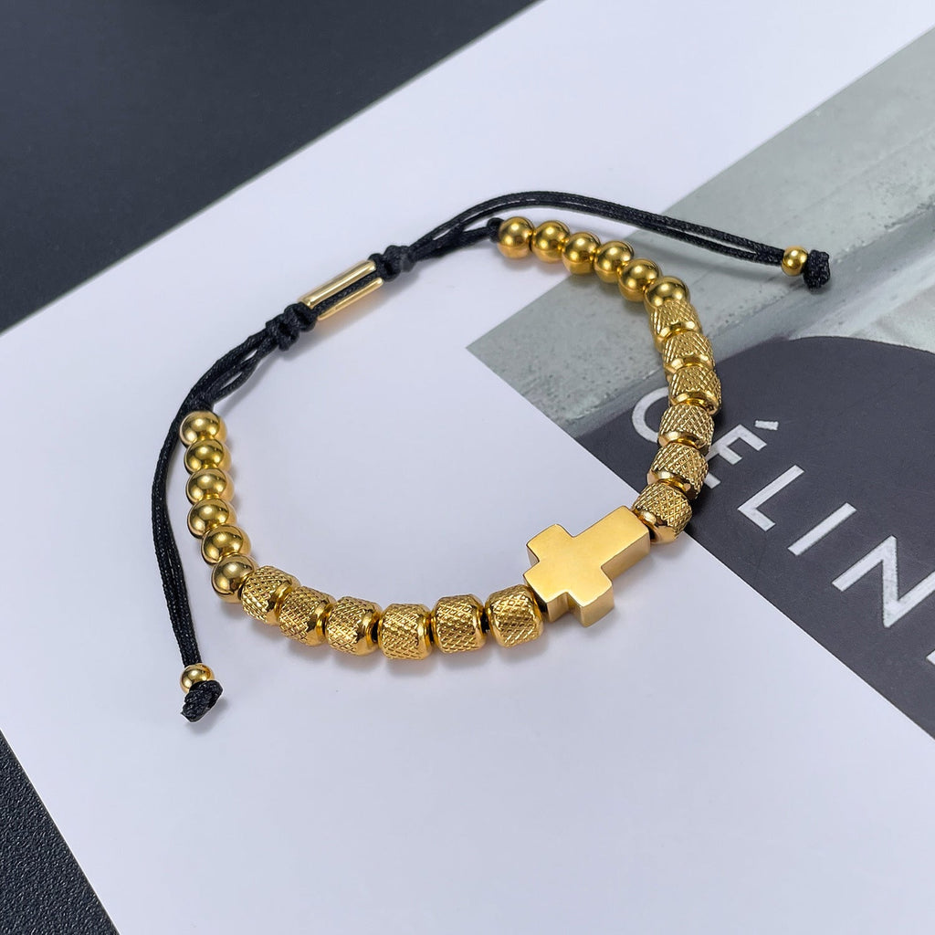 Trendy Black Cord Cross Bead Bracelet