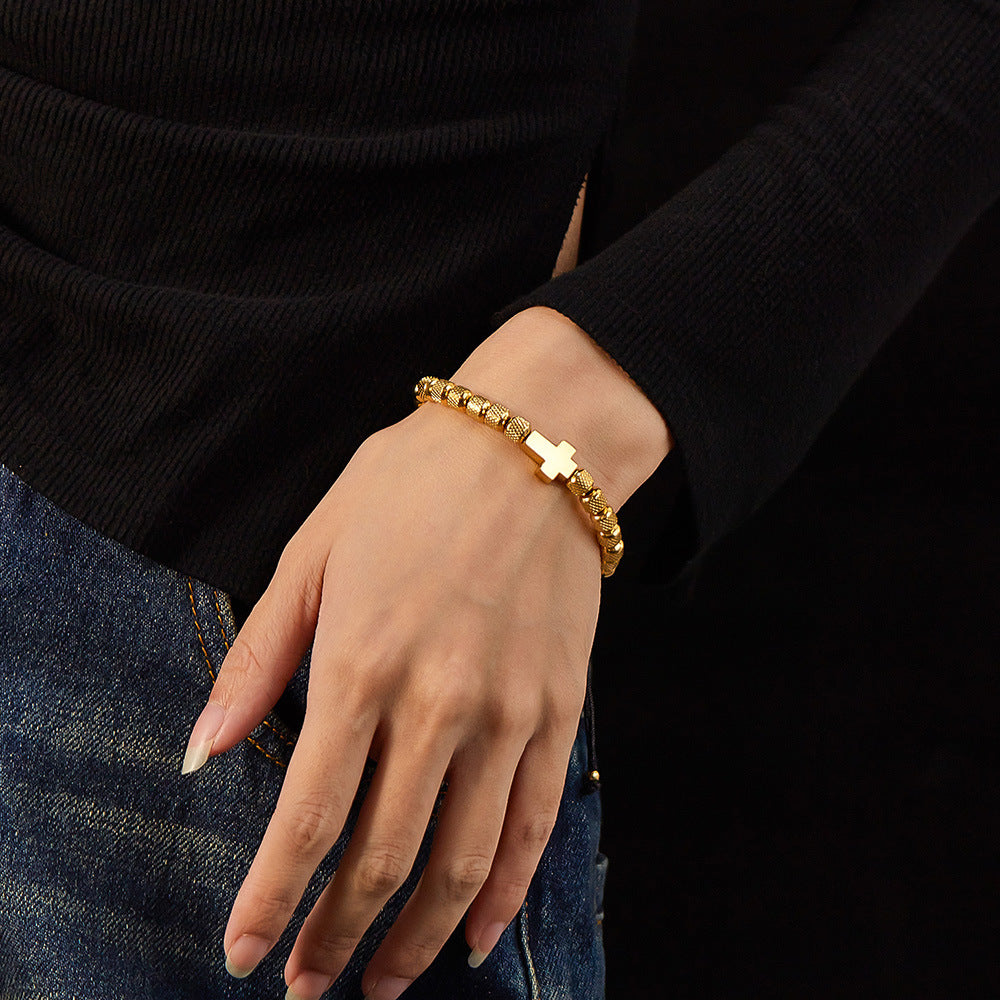 Trendy Black Cord Cross Bead Bracelet