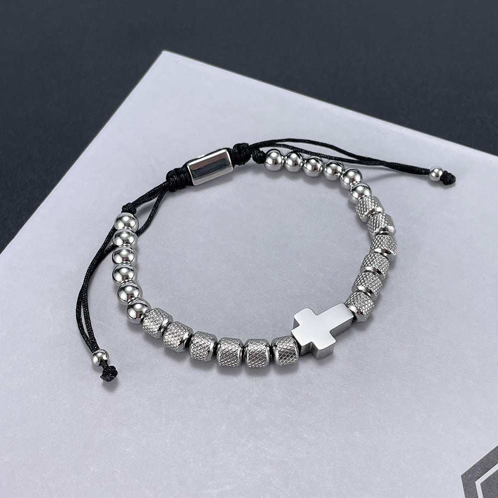 Trendy Black Cord Cross Bead Bracelet