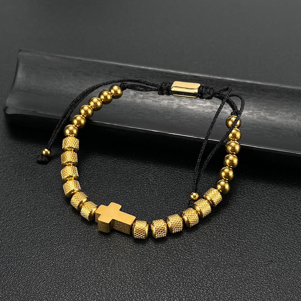 Trendy Black Cord Cross Bead Bracelet