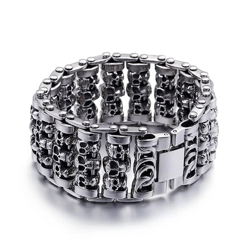 Triple Row Skull Stainless Steel Bracelet