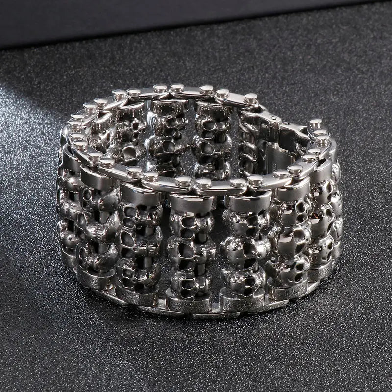 Triple Row Skull Stainless Steel Bracelet