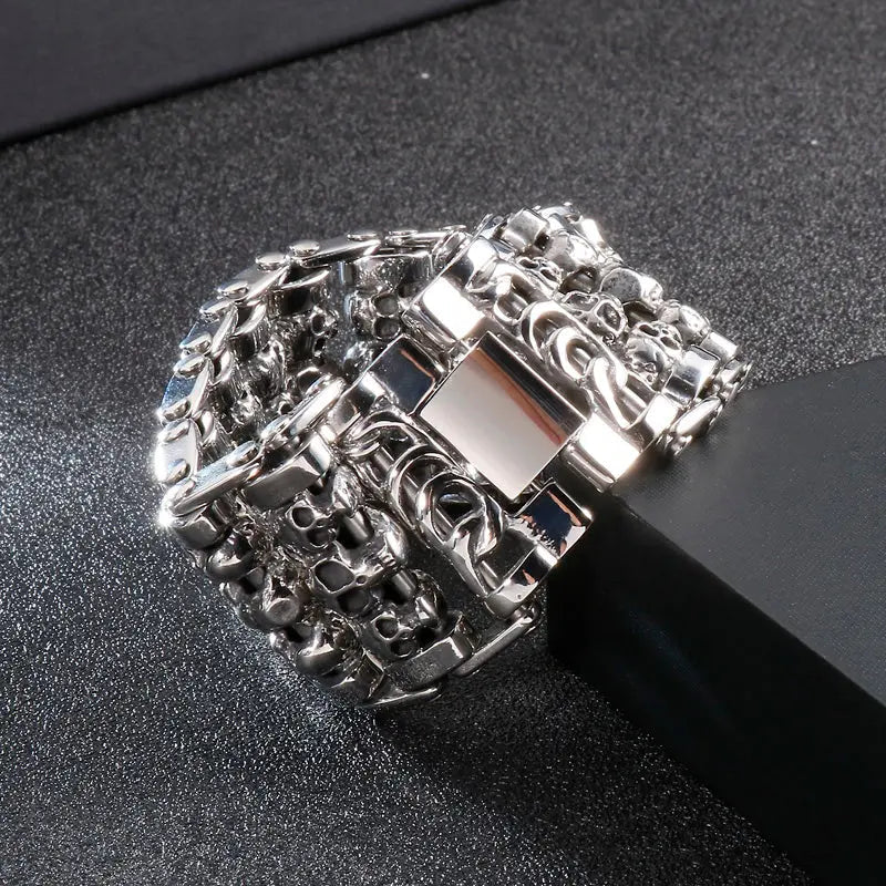 Triple Row Skull Stainless Steel Bracelet