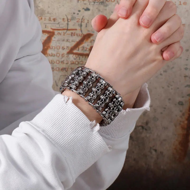 Triple Row Skull Stainless Steel Bracelet