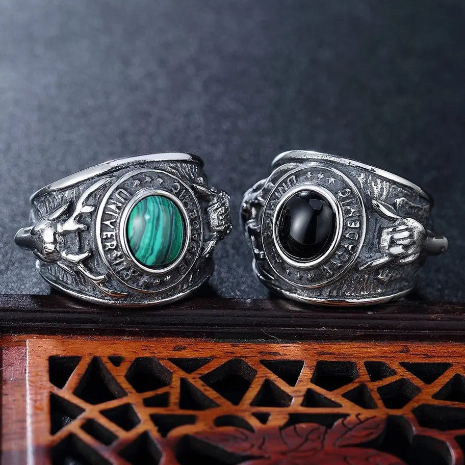 Turquoise-Obsidian Nordic Elk Ring