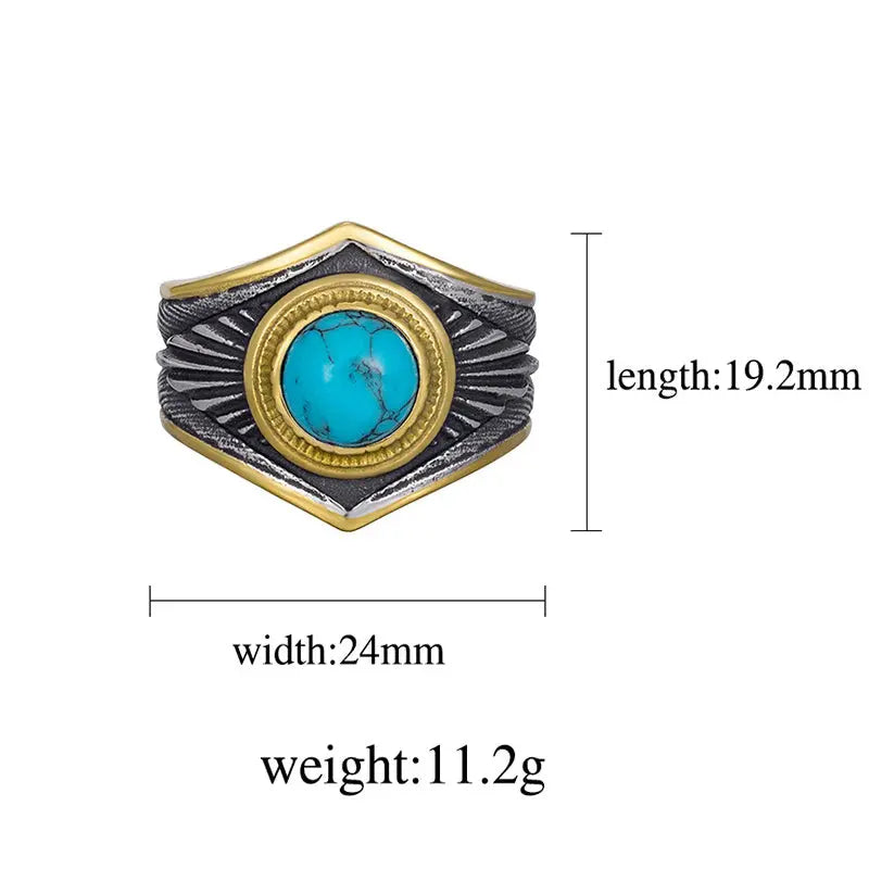 Turquoise Stone Feather Texture Stainless Steel Ring