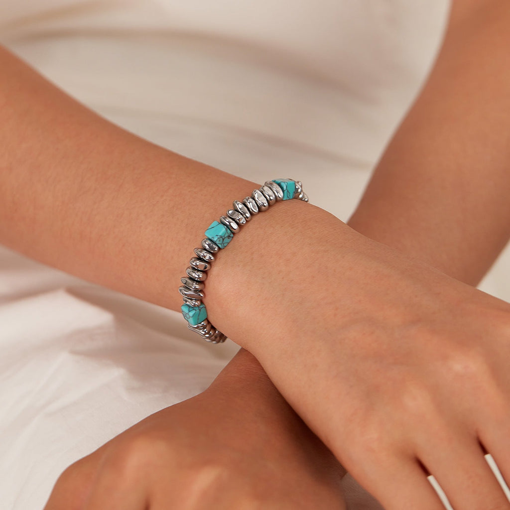 Turquoise and Black Agate Beaded Bracelet