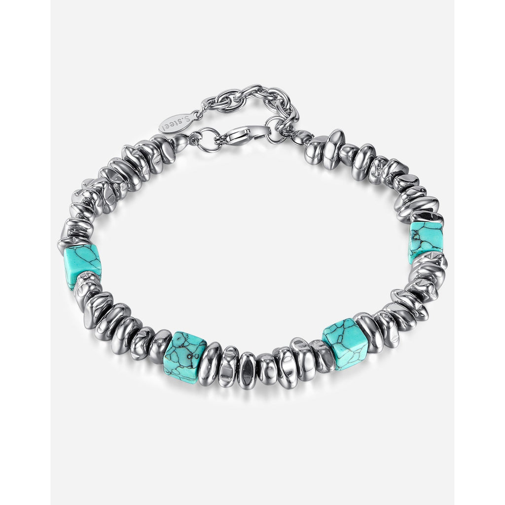 Turquoise and Black Agate Beaded Bracelet