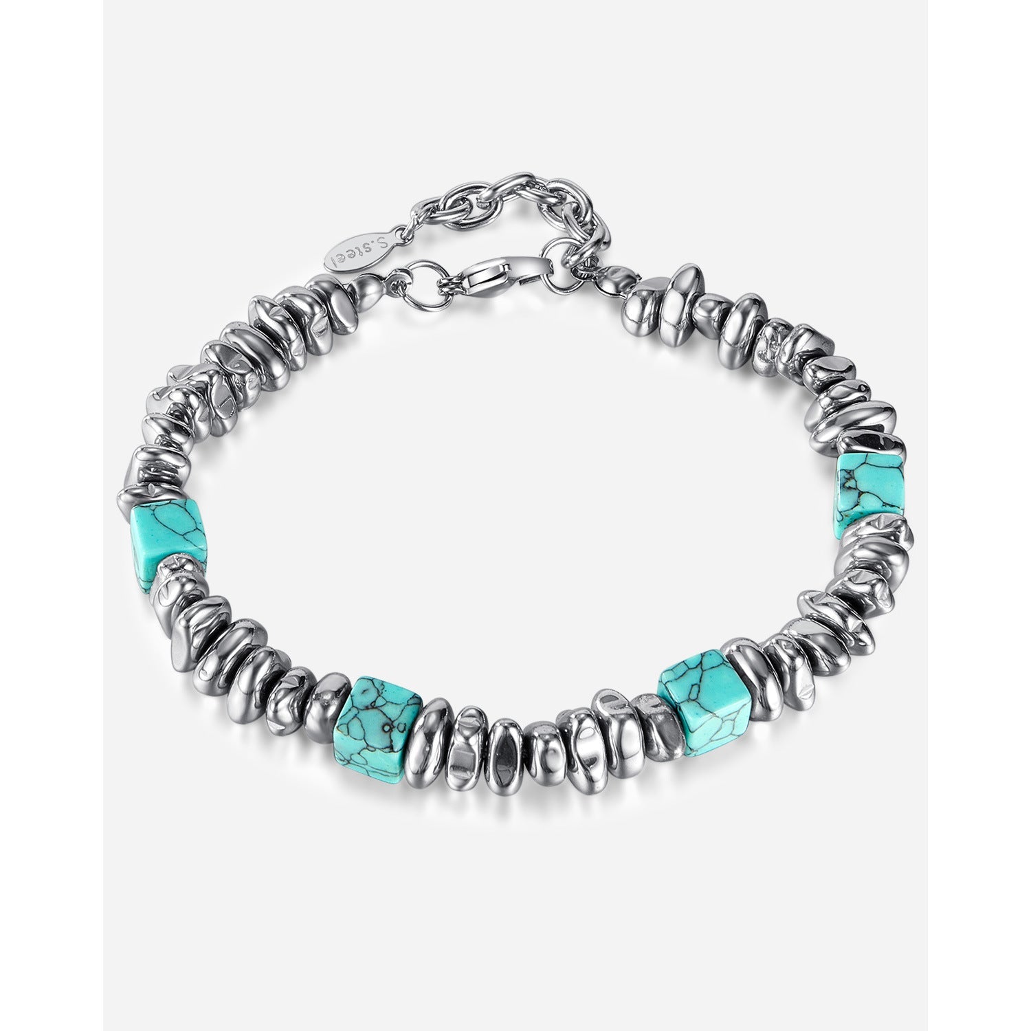 Turquoise and Black Agate Beaded Bracelet