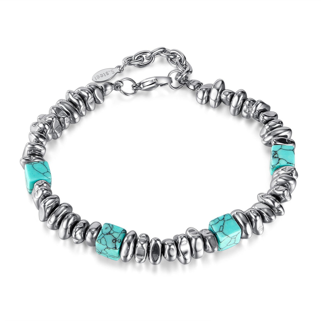 Turquoise and Black Agate Beaded Bracelet
