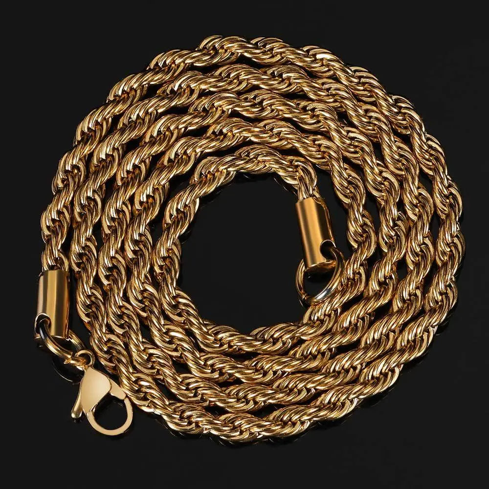 Twisted Stainless Steel Rope Chain-Gold