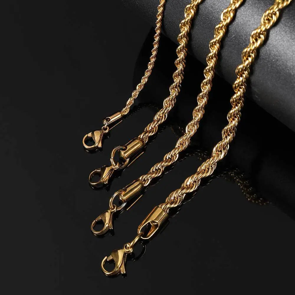 Twisted Stainless Steel Rope Chain-Gold