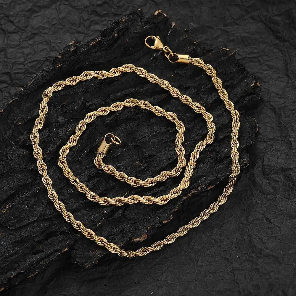 Twisted Stainless Steel Rope Chain-Gold