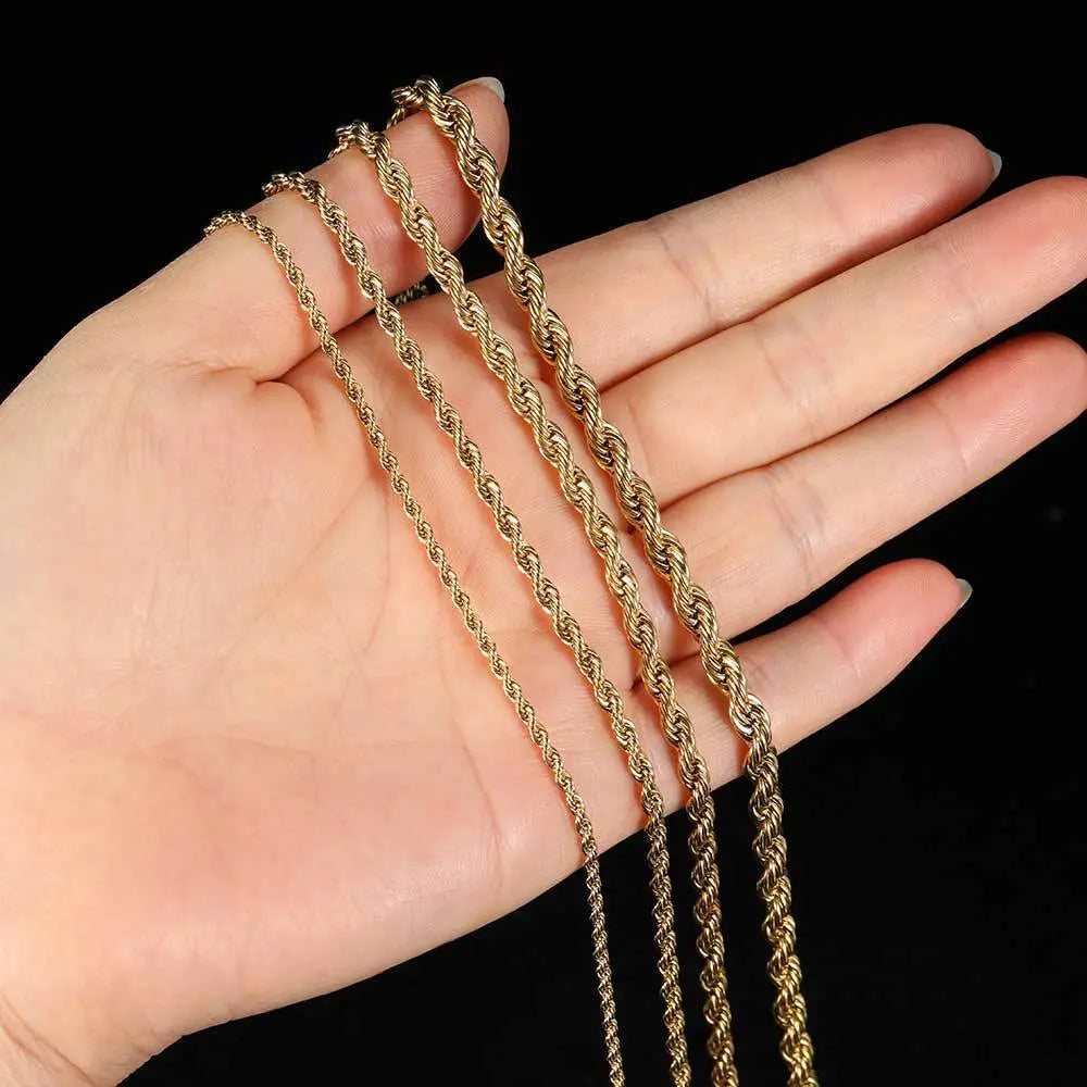Twisted Stainless Steel Rope Chain-Gold